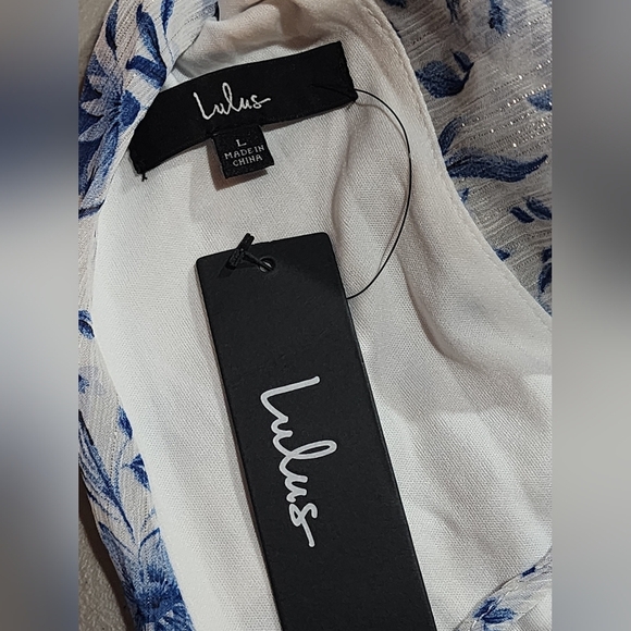 Lulus Make Things Shine White Blue Floral Midi Lightweight Flowy Dress L - Picture 13 of 16